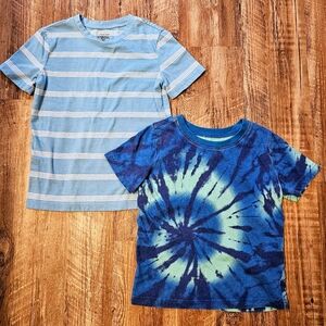 Size 5 Boy's Jumping Beans Short Sleeve Shirt Bundle - Baby Blue Stripes/Tie Dye